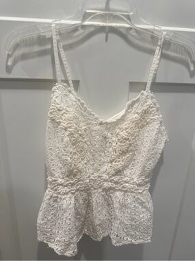 JAPNA Medium White Cotton Eyelet Lace Cami Top Boho Summer